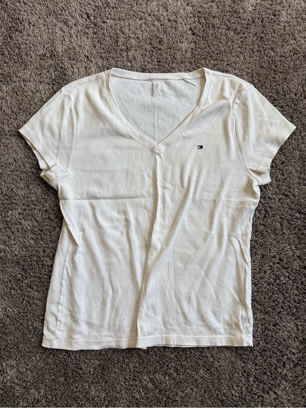 Tommy Hilfiger Cream V‑Neck Short Sleeve Tee